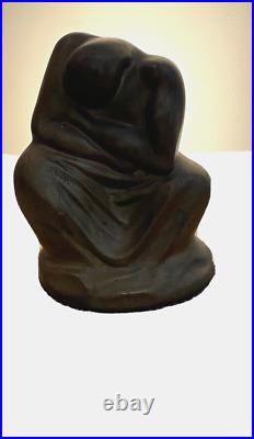 Rare Important Ceramic Bronze Statue Kneeling Man Antique Lighted Porcelain Ooak