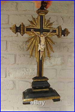 Rare Large Antique 1800s French wood carved religious crucifix Cross