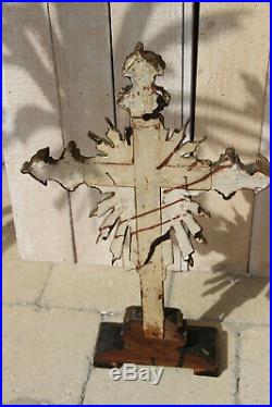 Rare Large Antique 1800s French wood carved religious crucifix Cross