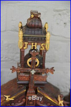 Rare Religious neo gothic oratory Black forest wood carved 1888 saint statue
