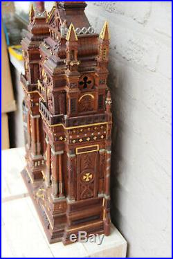 Rare Religious neo gothic oratory Black forest wood carved 1888 saint statue