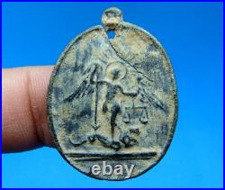Rare St Michael Archangel Slaying Satan Dragon Religious Antique 17th Medal