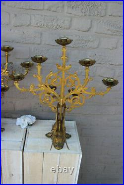Rare XL Antique Religious Altar church Candelabras gothic dragon enamel
