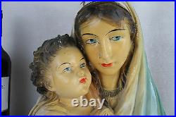 Rare antique Belgian Bust Madonna Mary jesus child religious plaster marked