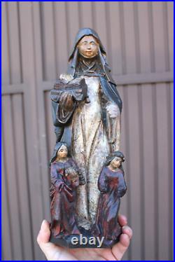 Rare antique ceramic chalk saint angela de MERICI religious statue figurine