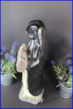 Rare antique ceramic chalk statue sAINT BEGGA religious sculpture