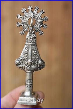 Rare antique religious statue, sterling silver stamp, seal, 19 th century