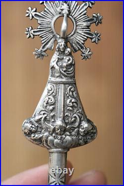Rare antique religious statue, sterling silver stamp, seal, 19 th century