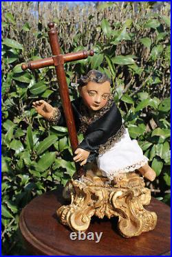 Rare antique wood carved young jesus statue crucifix XIII c religious