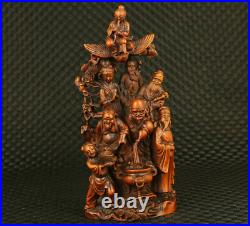 Rare asian old boxwood hand engrave Eight Immortals statue table decoration gift