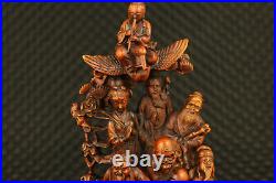 Rare asian old boxwood hand engrave Eight Immortals statue table decoration gift