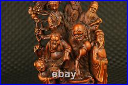 Rare asian old boxwood hand engrave Eight Immortals statue table decoration gift