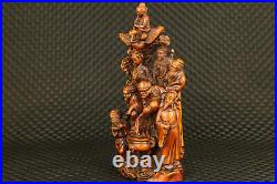 Rare asian old boxwood hand engrave Eight Immortals statue table decoration gift