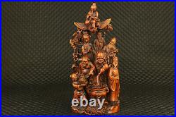 Rare asian old boxwood hand engrave Eight Immortals statue table decoration gift