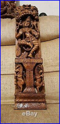 Real Masterpiece Exquisite Big Vintage Hindu Religious Carved Temple Wood Panel