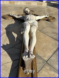 Religious 1898 Mission Antique French 10 Foot Sculpture Of Jesus Christ On Cross