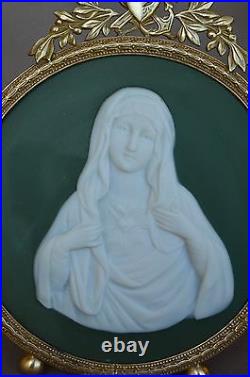Religious 19Thc Antique Brass Reliquary Frame, Mary Sacred Heart Virgin