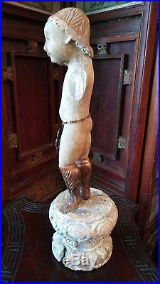 Religious Antique Spanish Painted Wooden Santos Saint Statue 12 5/8 H 2 Lbs