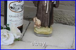 Religious Antique Statue Saint Anthony with Pig polychrome plaster figurine