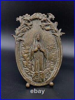Religious Beauraing Bronze Icon Metal Antique Belgium Our Lady Lourdes 7.8