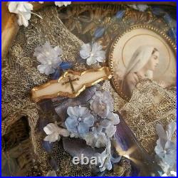 Religious Collage Victorian Hand Made Lace Catholic Reliquary Paris OOAK