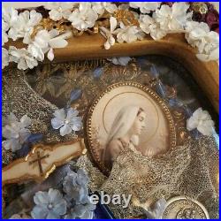 Religious Collage Victorian Hand Made Lace Catholic Reliquary Paris OOAK