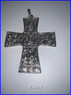 Religious Cross Catholic Holy Family, Antique 1800s sterling silver