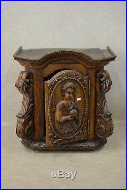 Religious French Antique Church tabernacle oak Wood carved jesus child