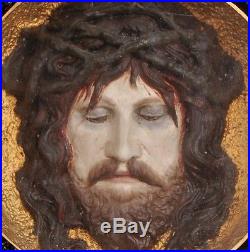 Religious Late 19th Century Christian Icon Encased in a Plaster and Wooden Case