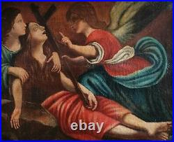 Religious Renaissance Italian Old Master Angel 1600's Large Antique Oil Painting