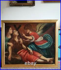 Religious Renaissance Italian Old Master Angel 1600's Large Antique Oil Painting