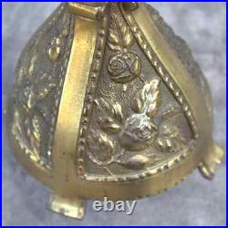 Religious antique Crucifix +2 candlesticks Catholic brass colour domestic altar