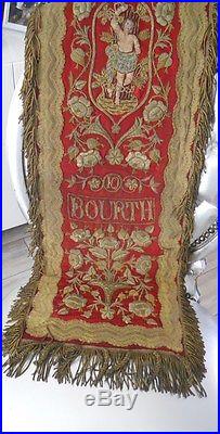 Religious banner 19th-century French antique gold metallic embroidery Bourth