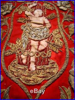 Religious banner 19th-century French antique gold metallic embroidery Bourth