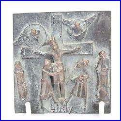 Religious bronze icon panel plaque Jesus Christ taken from the cross vintage