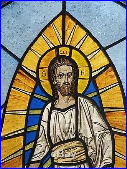 Religious stained glass panel/ Christ resurrecting the dead