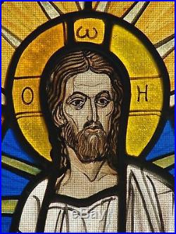 Religious stained glass panel/ Christ resurrecting the dead