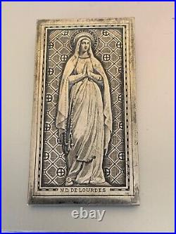 Remarkable Antique Religious Engraved Silver Plaque -Notre Dame de Lourdes 6.5cm