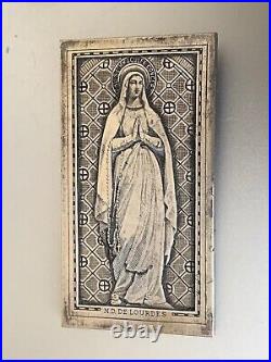 Remarkable Antique Religious Engraved Silver Plaque -Notre Dame de Lourdes 6.5cm