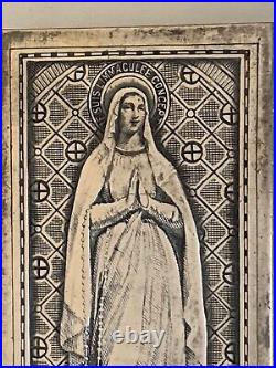 Remarkable Antique Religious Engraved Silver Plaque -Notre Dame de Lourdes 6.5cm