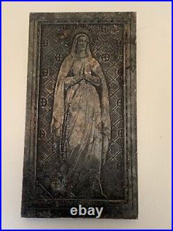 Remarkable Antique Religious Engraved Silver Plaque -Notre Dame de Lourdes 6.5cm