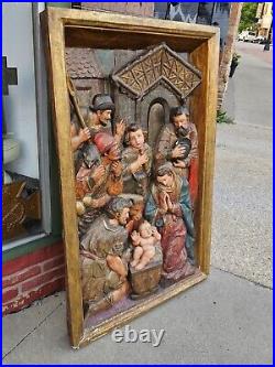 Renaissance Antique Church Wood carved religious Christmas Nativity relief Icon