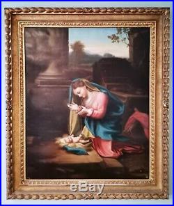 Renaissance Old Master Correggio Saint Madonna Christ Huge Antique Oil Painting