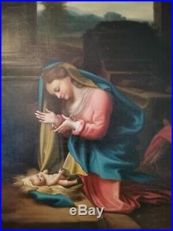 Renaissance Old Master Correggio Saint Madonna Christ Huge Antique Oil Painting