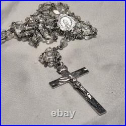 Rosary Vintage Antique Sterling Silver Religious Catholic Crystal Glass Beads