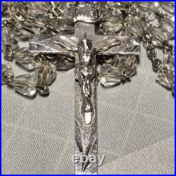 Rosary Vintage Antique Sterling Silver Religious Catholic Crystal Glass Beads
