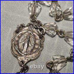 Rosary Vintage Antique Sterling Silver Religious Catholic Crystal Glass Beads