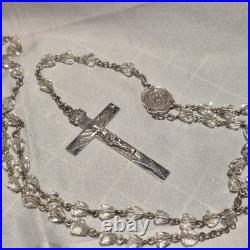 Rosary Vintage Antique Sterling Silver Religious Catholic Crystal Glass Beads