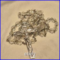 Rosary Vintage Antique Sterling Silver Religious Catholic Crystal Glass Beads