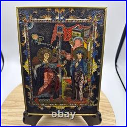 Russian Enamel Icon Plaque Virgin Mary & Angel Relief Panel Religious Art
